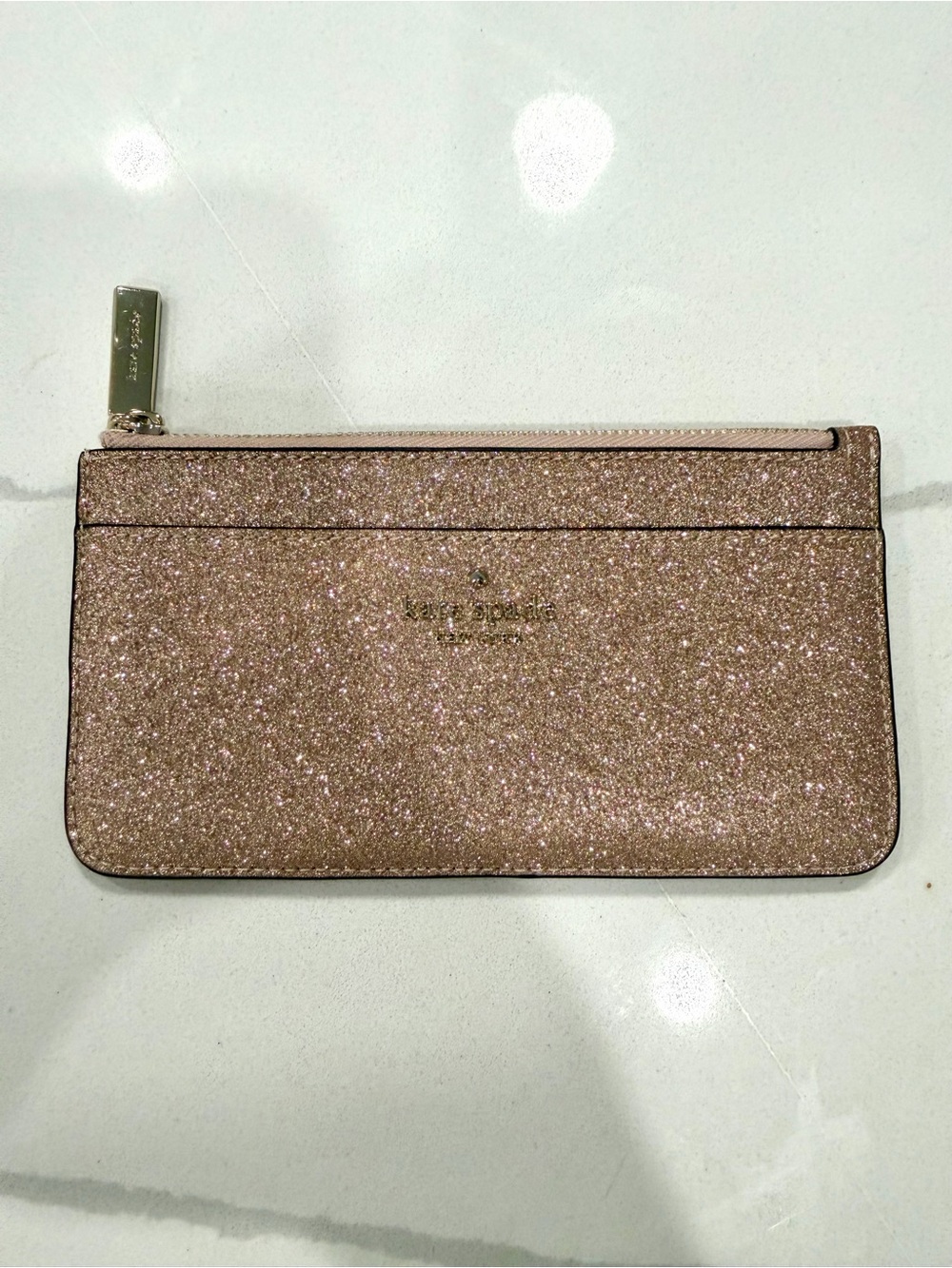 NWOT - kate spade Rose Gold Glitter Zip Wristlet